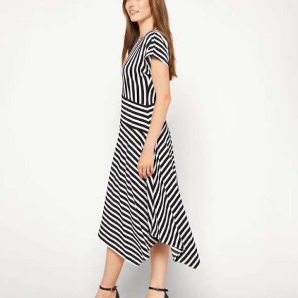 Karl Lagerfeld Dresses & Skirts - KARL LAGERFELD PARIS Women's Striped Asymmetrical Midi Black White Dress Size 8